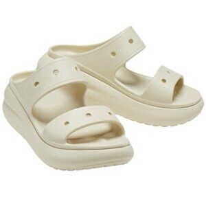 Crocs Classic Crush Sandals W12 M10 Bone Chunky Platform Wedge Two Strap Slides